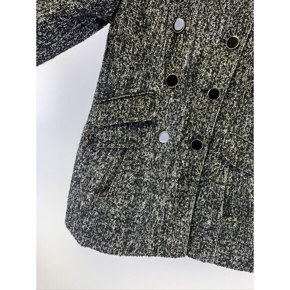 BOGO Express Wool Blend Pea Coat Black White Button Jacket Collared Short Small - Picture 3 of 11